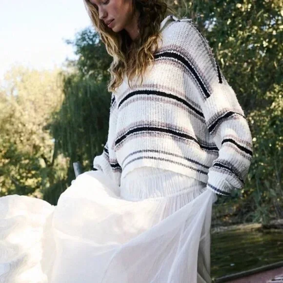 FREE PEOPLE Kennedy Stripe Pullover in Ivory Size Small - Picture 14 of 14
